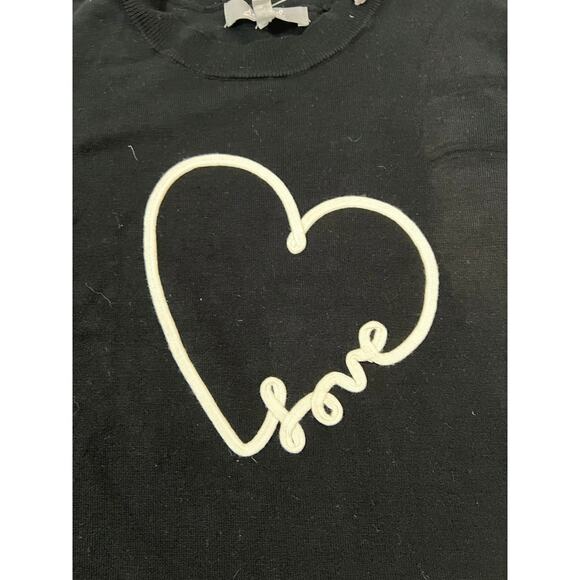 Marled Valentine Embroidered Heart "Love" Sweater Black Women's Size Medium - Picture 4 of 8